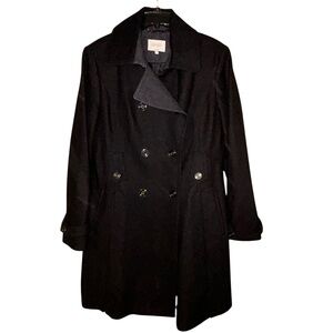 Laundry by Shelli Segal‎ Womens Black Wool Blend Peacoat Size 14 Double Breasted